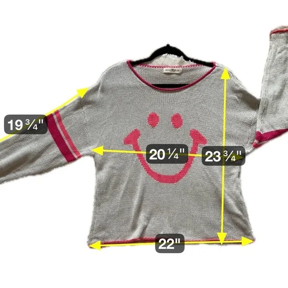 Natural Life Smiley Face Gray Knit Sweater Boho Cozy Oversized Pullover Medium - Picture 5 of 8
